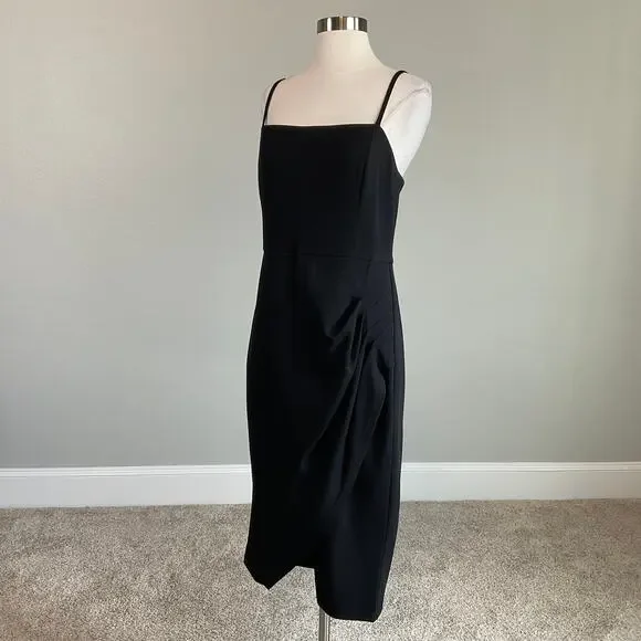 Laundry Black Midi Sheath Ruched Thigh Slit Sleeveless Cocktail Dress Size 16 - Picture 4 of 12